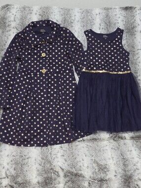 lilt Navy Dress and Coat Set with Gold Polka Dots Size 7
